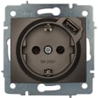 SOLERA - Base fija 2P+T, 16A 250V~ + toma USB 2,1A 5V, embornamiento rápido de empotrar, con obturador, sin marco, grafito