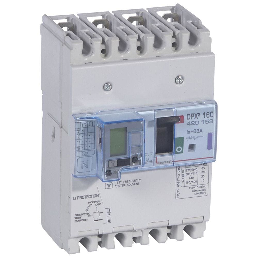 LEGRAND - Automático MCCB DPX³ 160 - magnetotérmico diferencial -- 4P - Icu 50kA (400 V~) - In 63A