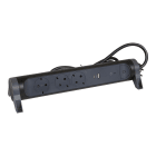 LEGRAND - Base múltiple fija y giratoria con 3 tomas rasantes 2P+T, USB A y C, protección contra sobretensiones (SPD). Cable 1,5m. Color negro