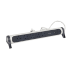 LEGRAND - Base múltiple fija y giratoria con 5 tomas rasantes 2P+T, USB A y C, protección contra sobretensiones (SPD). Cable 1,5m. Blanco y negro