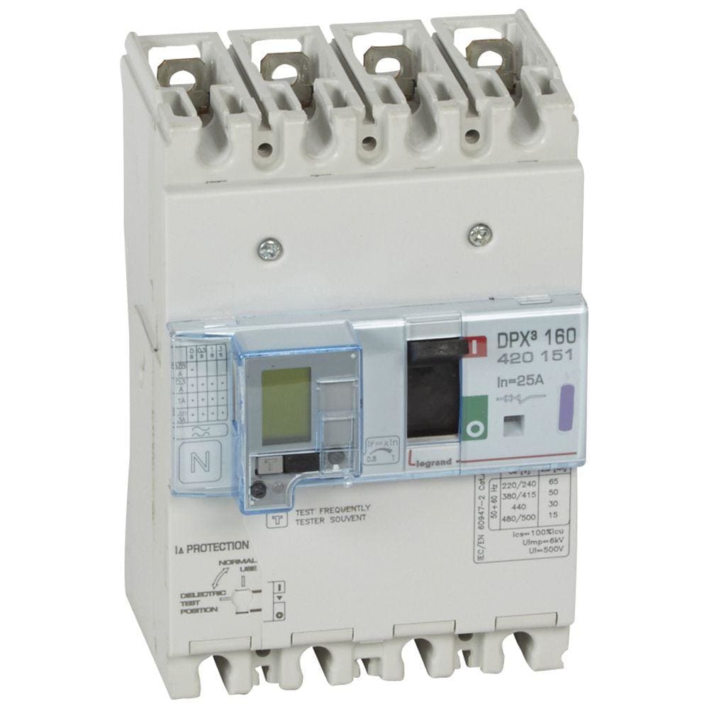 LEGRAND - Automático MCCB DPX³ 160 - magnetotérmico diferencial -- 4P - Icu 50kA (400 V~) - In 25A