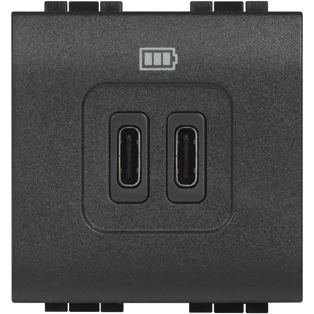 BTICINO - Base cargador USB (C+C) Livinglight - 3A - 5V - 230V - 2 módulos - Antracita