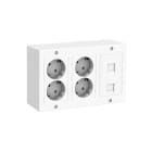 MMCONECTA - Kit caja 3 módulos 4 schukos blancos y placa datos para dos RJ45 Keystone