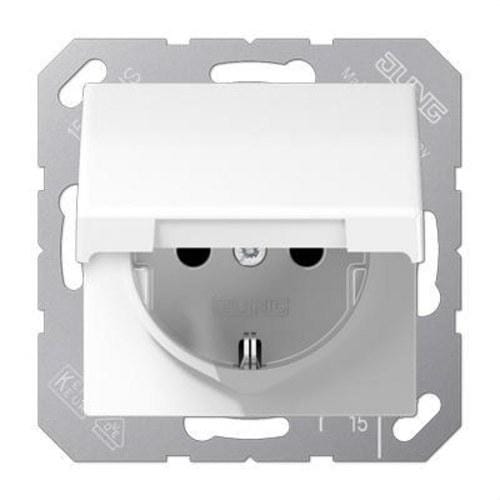JUNG - Base enchufe Schuko® con tapa abatible blanco alpino