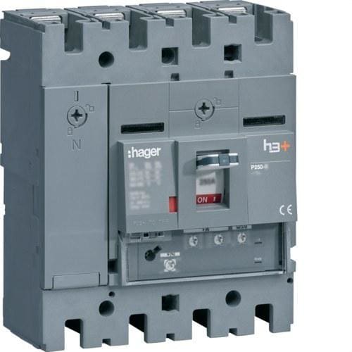 HAGER - Interruptor automático caja moldeada h3+ P250 4P4D N0-50-100% 160A 25kA LSnI