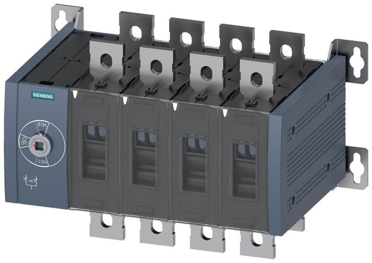 SIEMENS - Conmutador de transferencia manual MTSE, tamaño 4, 415V, 500A, 4 polos, accionamiento frontal unidad base sin maneta, conexiones planas