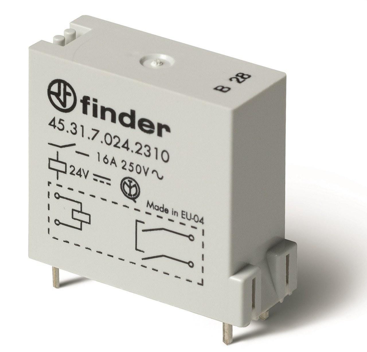 FINDER - Mini-relé para circuito impreso SERIE 45, 1NA, 16A, abertura >= 3mm, AgNi, 24V DC sensible