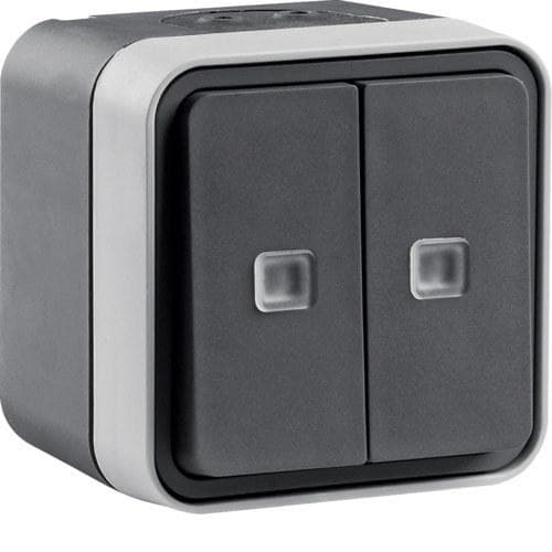 HAGER - Conmutador doble estanca con indicador luminoso superficie gris