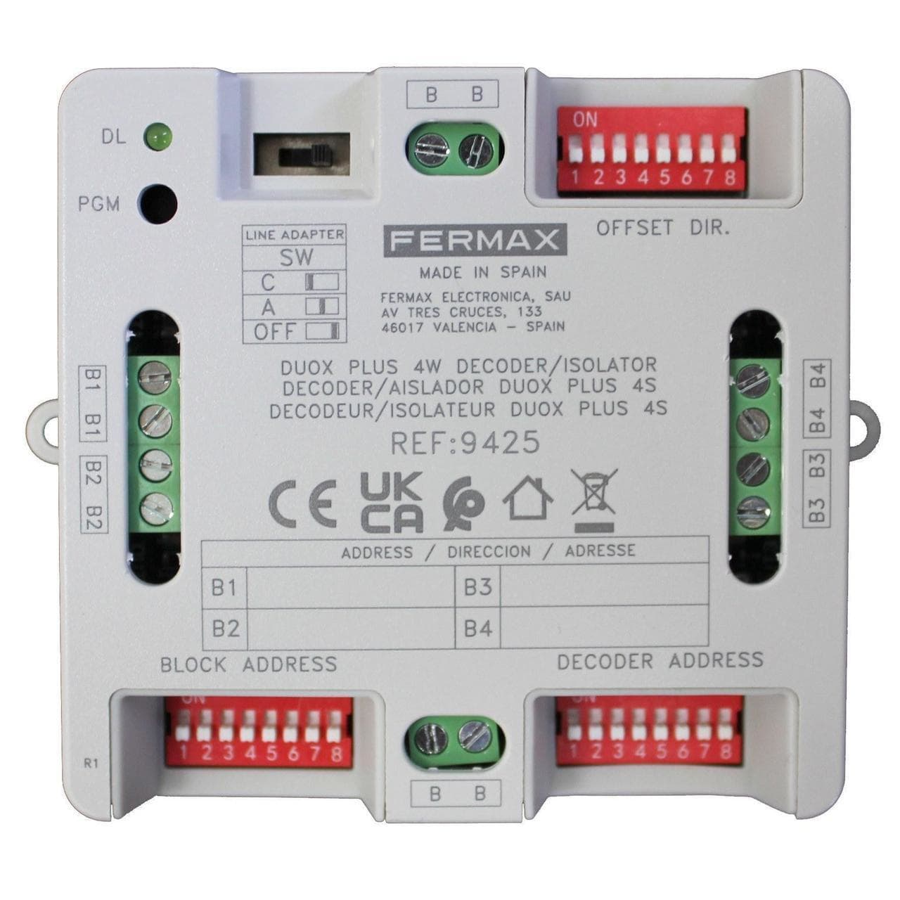 FERMAX - Decoder de planta de 4 salidas DUOX PLUS 4S montaje en carril DIN4