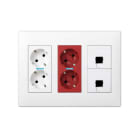 SIMON - Kit caja pared de superficie-empotrar 3 elementos dobles con 1 enchufe doble, 1 SAI doble, 2 placas RJ45 3M blanco