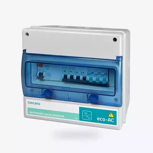 TOSCANO - Cuadro protección ECO-AC-4P80T30 para salida inversor, diferencial A 30mA, magnetotérmico 4x80A, sobretensión transitoria y permanente, IP65