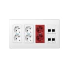 SIMON - Kit caja pared superficie-empotrar 4 elementos dobles con 2 enchufes dobles, 1SAI doble, 2 placas 2 RJ45 3M blanco