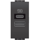 BTICINO - Base cargador doble USB Livinglight - Tipo A+C - Antracita - 1 módulo