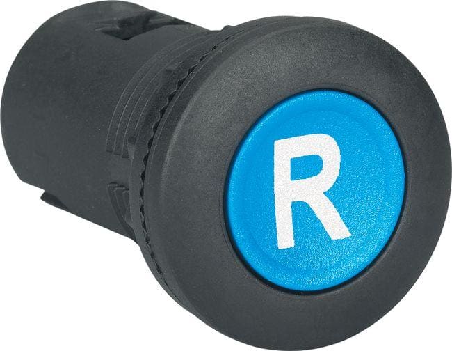 ROCKWELL - PULSADOR METÁLICO REARME INSCRIPCIÓN-R AZUL