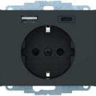 HAGER - Toma Schuko con USB A+C 16A 250V AC con protección infantil, conexión por tornillo series Berker K.x antracita
