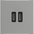 BTICINO - Base cargador doble USB Classia - Tipo C+C - Aluminio - 2 módulos