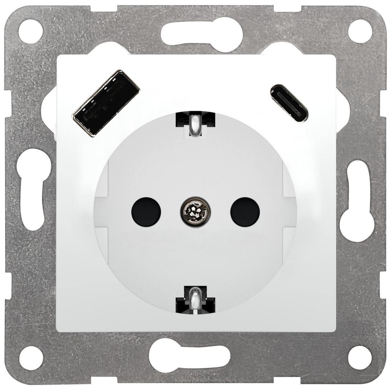 BJC - Tapa + mecanismo base schuko VIVA USB AC PD, blanco polar