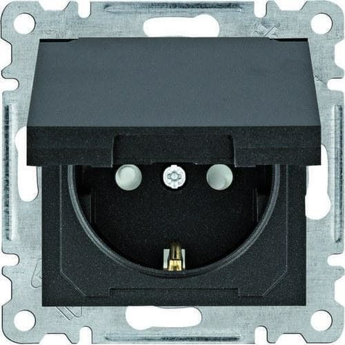 HAGER - TOMA SCHUKO CON TAPA IP44 LUMINA NEGRO