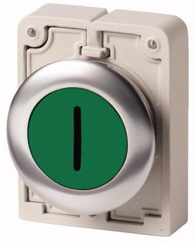 EATON - Pulsador rasante M30I-FDR-G-X1 30mm enclavamiento verde inscripción X1 anillo inoxidable frente plana