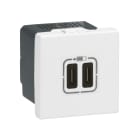 LEGRAND - Cargador 2 USB Tipo-C 3A 5V= 15W Mosaic 2 módulos 230V - Blanco