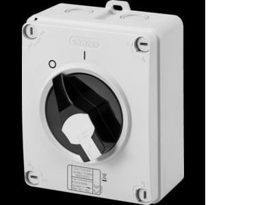 GEWISS - Interruptor rotativo HP caja de material aislante mando maneta negra 2P 32A IP66/67/69