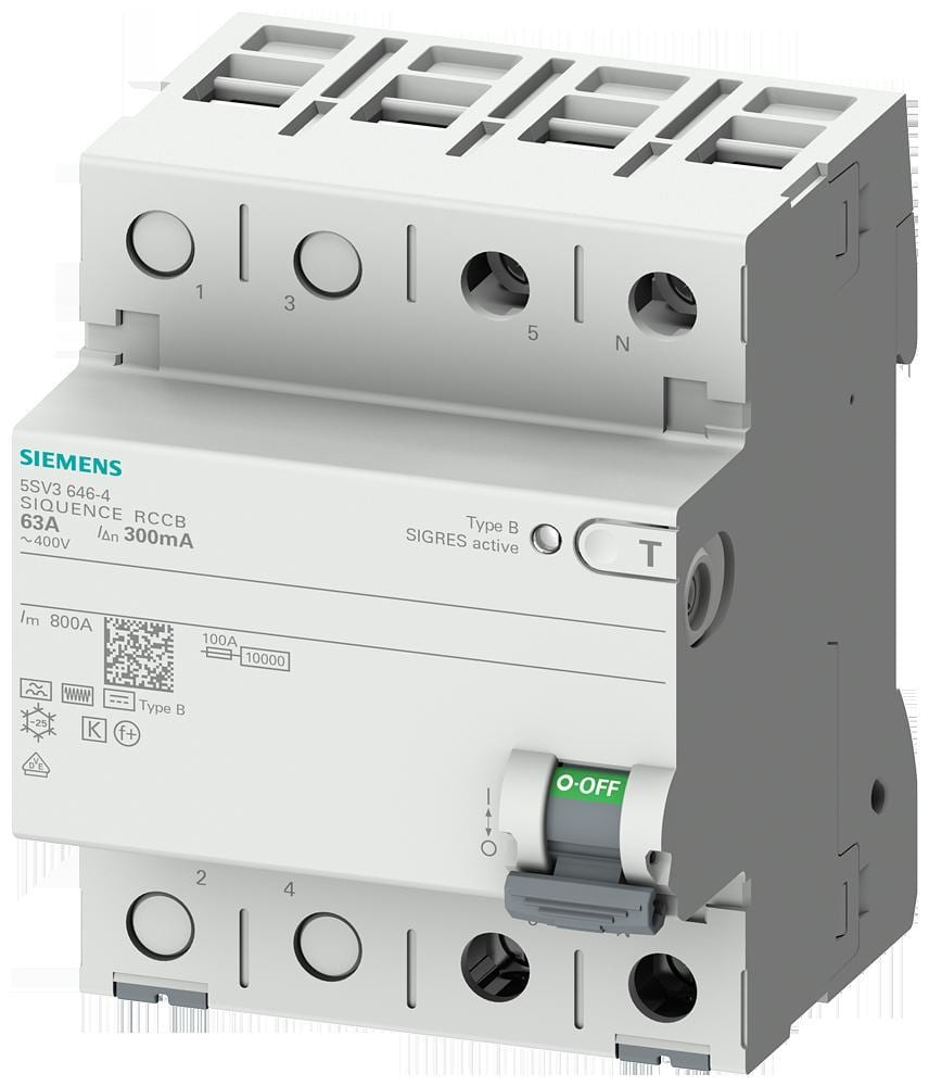 SIEMENS - Interruptor diferencial, 2 polos, Tipo B, con retardo breve, entrada: 25A, 30mA, Un AC: 230V