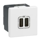 LEGRAND - Cargador USB Tipo-A + USB Tipo-C 3A 5V= 15W Mosaic 2 módulos 230V - Blanco