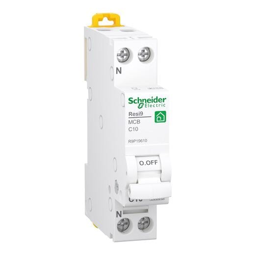Schneider Electric - Interruptor Magnetotérmico estrecho, DPN Resi9, 1P+N, 10A, curva C, 6000A