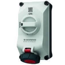 MENNEKES - Base enchufe mural DUO 16A 4P 6H 400V IP67 X-CONTACT, rojo, conductor N, con interruptor y enclavamiento, precableados