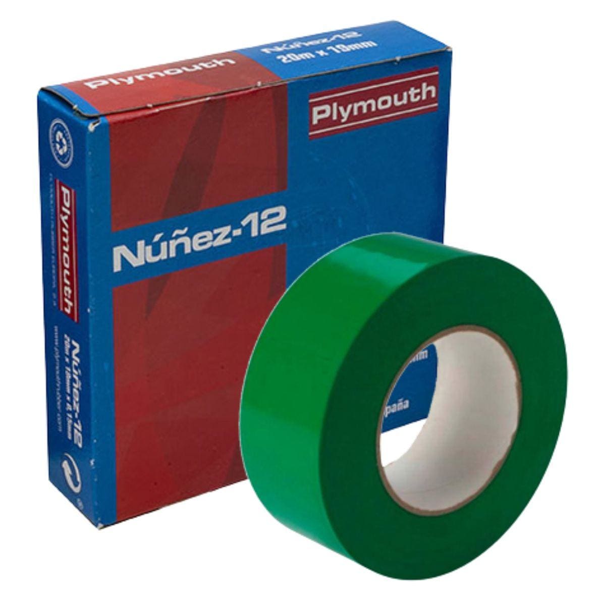 PLYMOUTH - Cinta adhesiva de PVC NÚÑEZ-12 20x19x0,15 verde para aplicaciones eléctricas