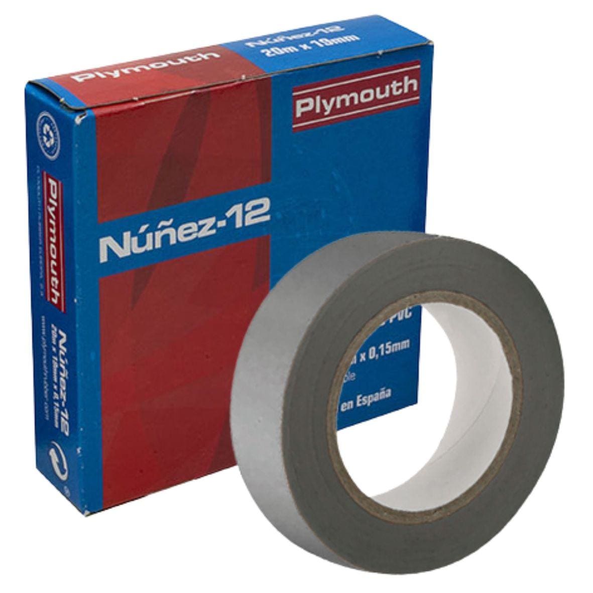 PLYMOUTH - Cinta adhesiva de PVC NÚÑEZ-12 20x19x0,15 gris para aplicaciones eléctricas