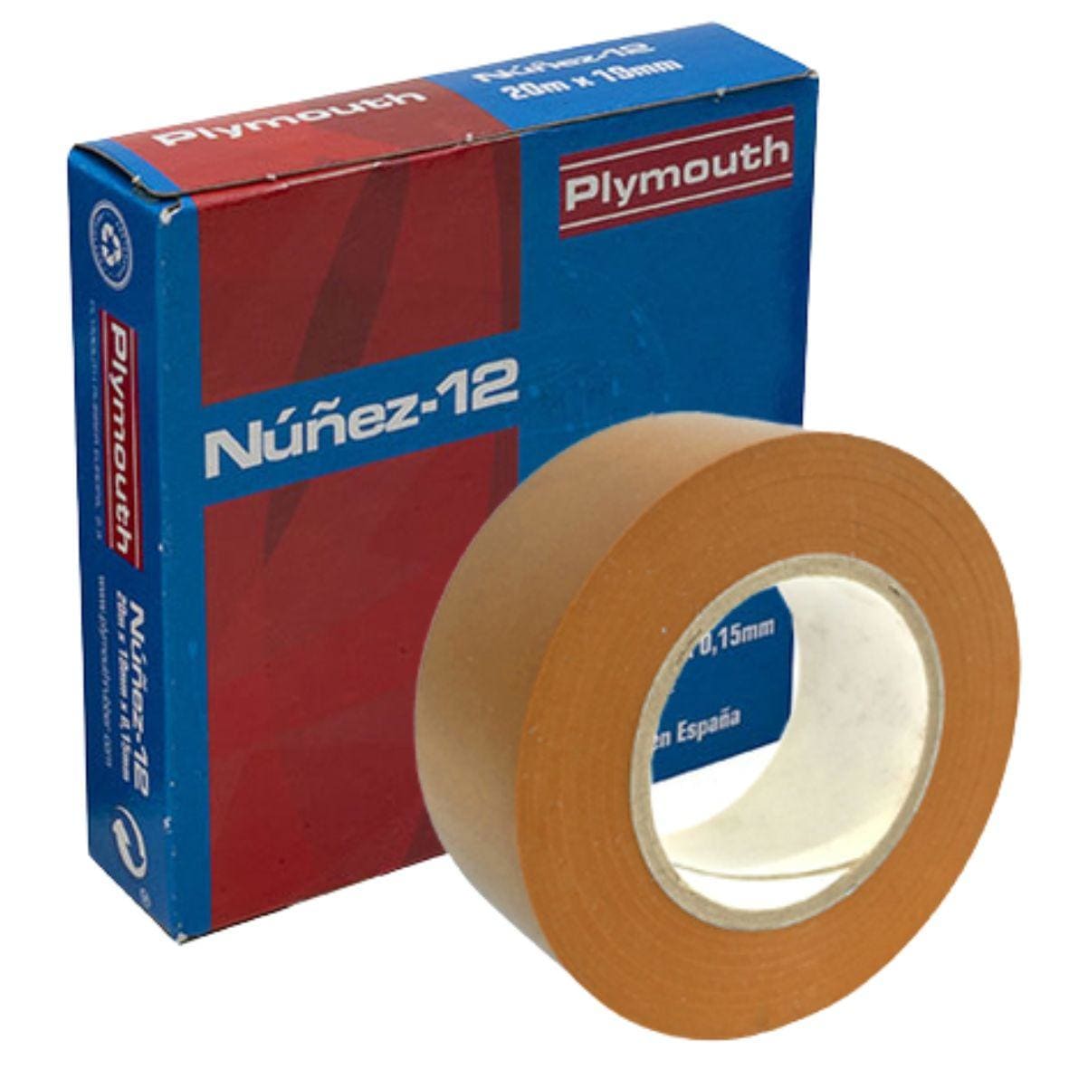 PLYMOUTH - Cinta adhesiva de PVC NÚÑEZ-12 20x19x0,15 marrón para aplicaciones eléctricas