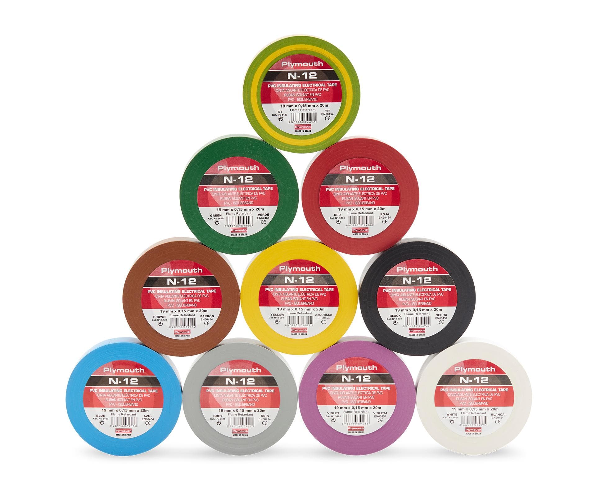 PLYMOUTH - Cinta aislante eléctrica profesional PVC ALTA ADHESION 33m x 19mm x 0,15mm Marrón Est