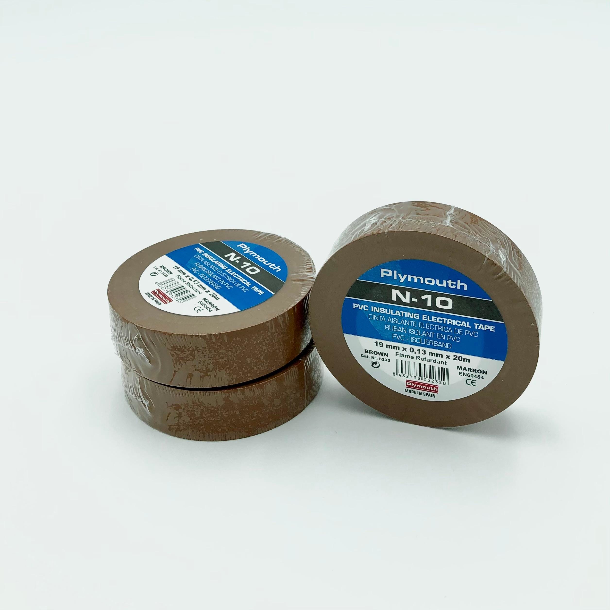 PLYMOUTH - Cinta aislante eléctrica  profesional PVC ALTA ADHESION 20m x 19mm x 0,13mm Marrón CE PK5
