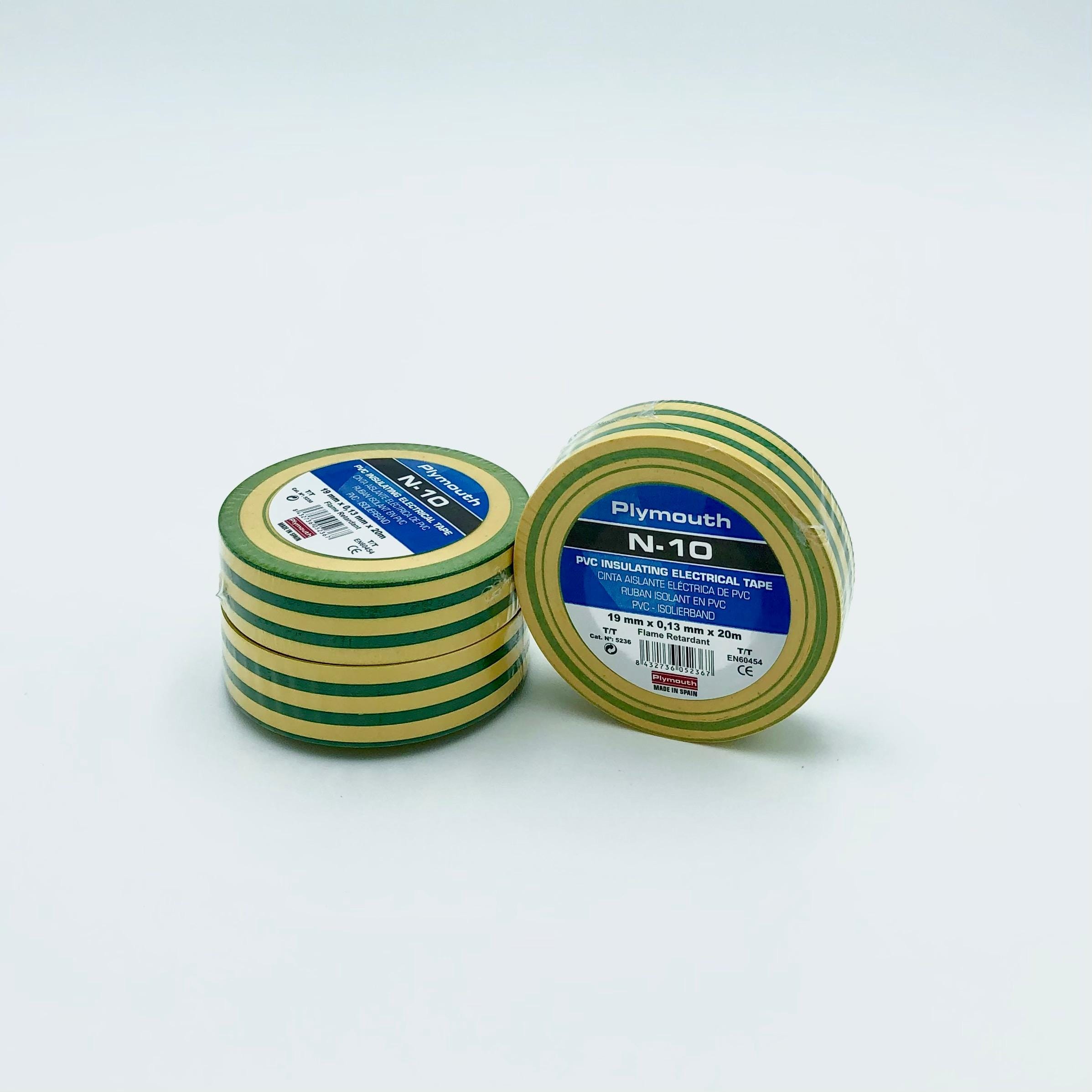 PLYMOUTH - Cinta aislante eléctrica  profesional PVC ALTA ADHESION 20m x 19mm x 0,13mm T/T CE PK5