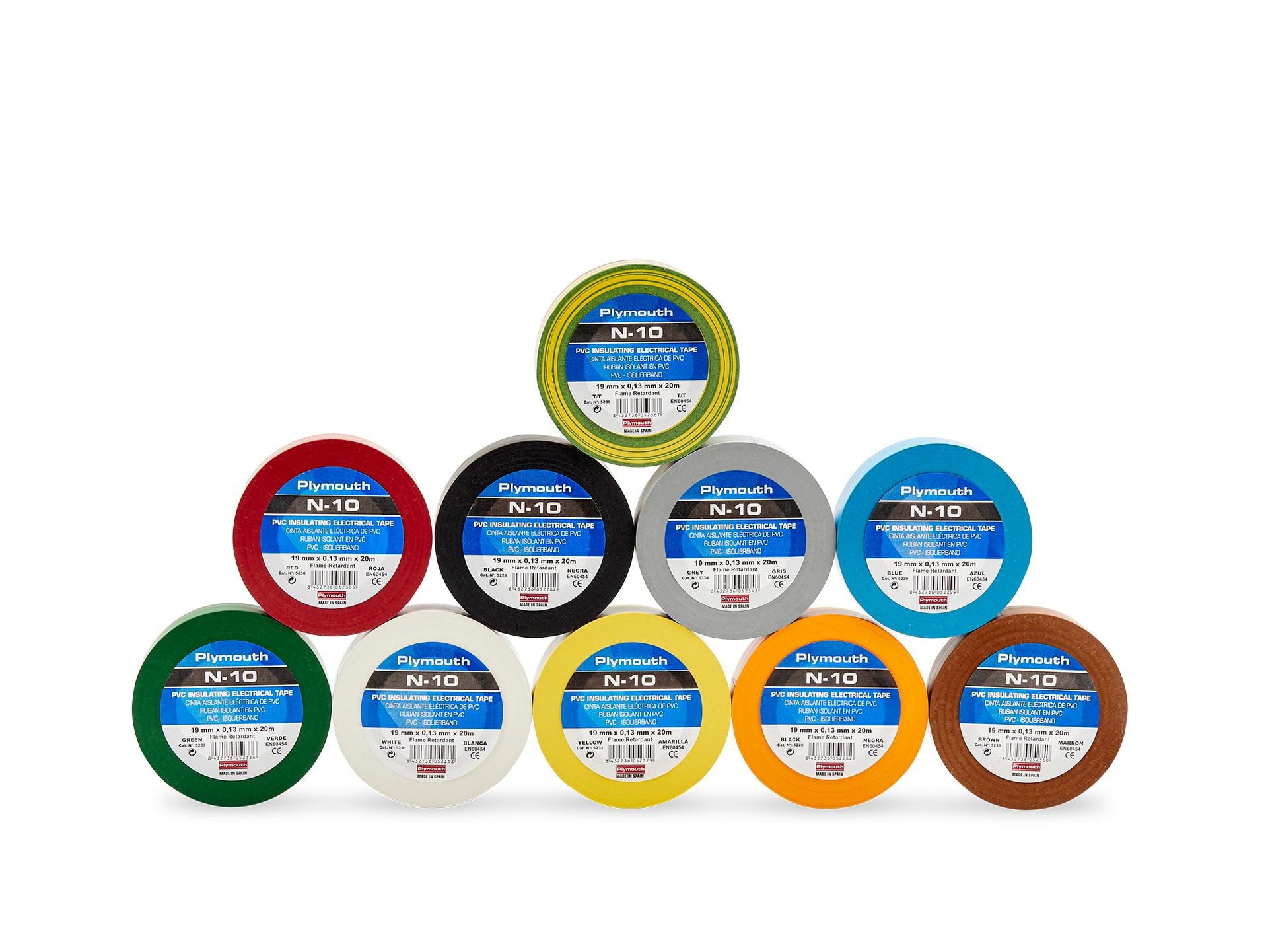 PLYMOUTH - Cinta aislante eléctrica  profesional PVC ALTA ADHESION 33m x 19mm x 0,13mm Blanco CE PK5