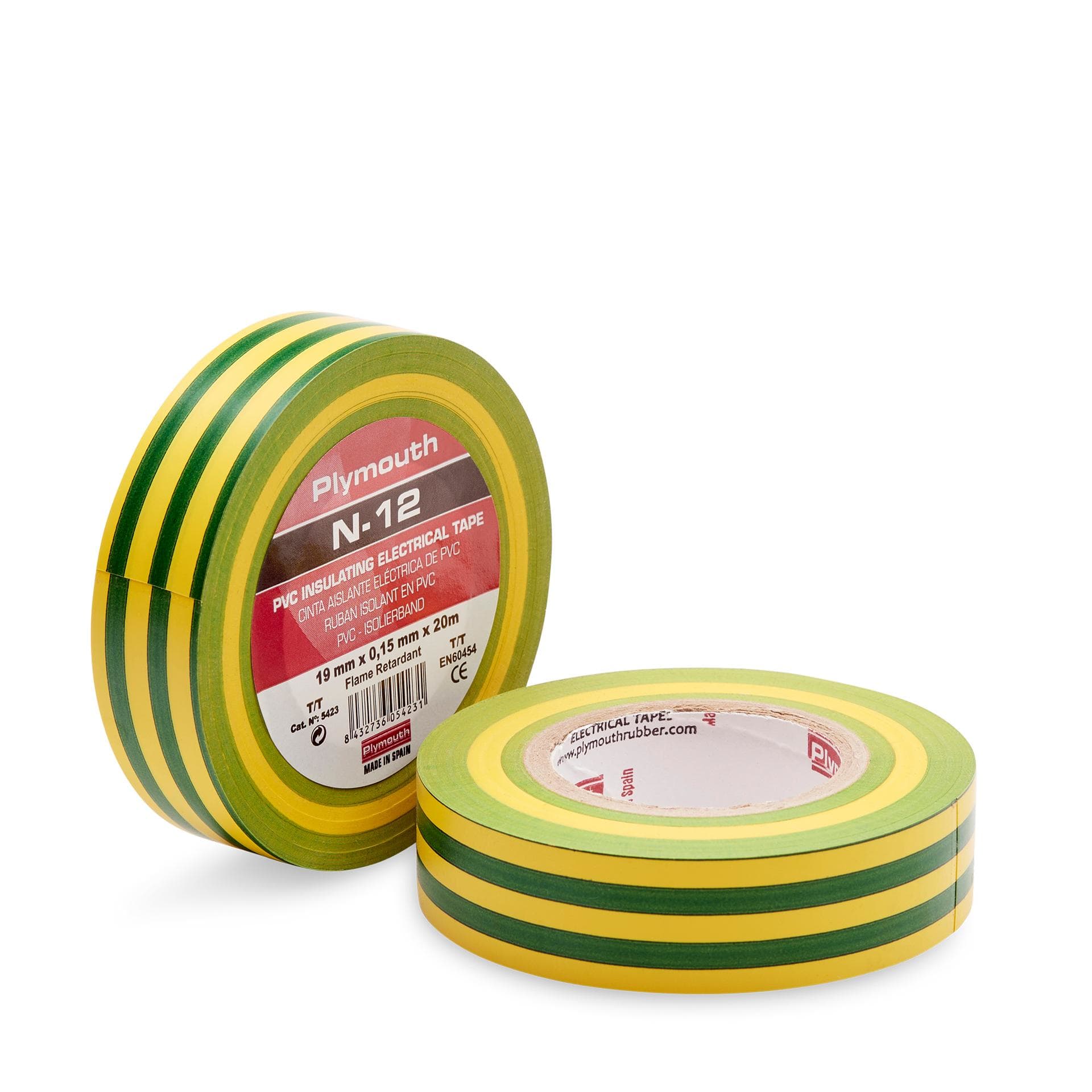 PLYMOUTH - Cinta aislante eléctrica profesional PVC ALTA ADHESION 20m x 19mm x 0,15mm T/T CE PK5