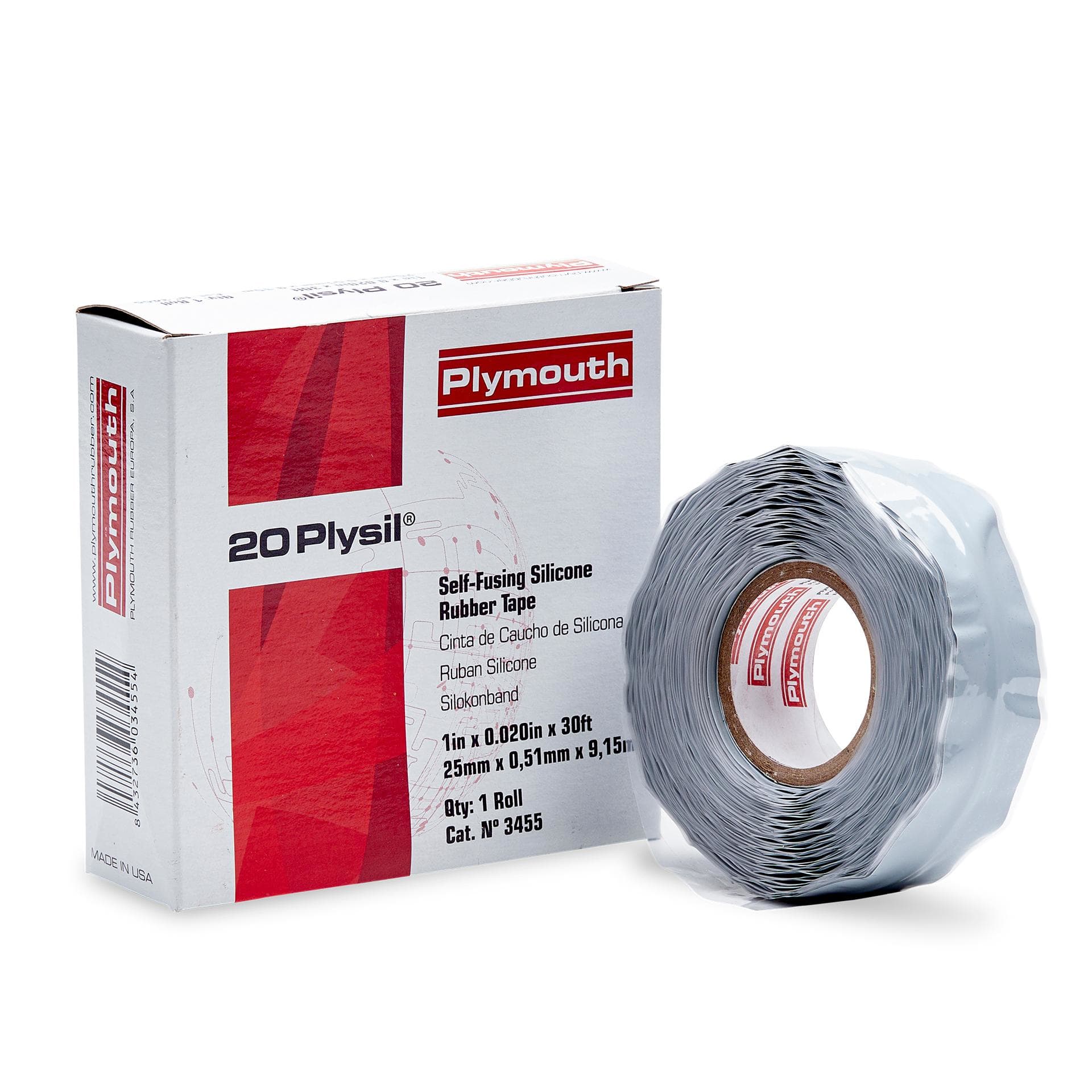 PLYMOUTH - Cinta de SILICONA autosoldable alto voltaje y alta temperatura 9,1m x 25mm x 0,51mm Gris Est