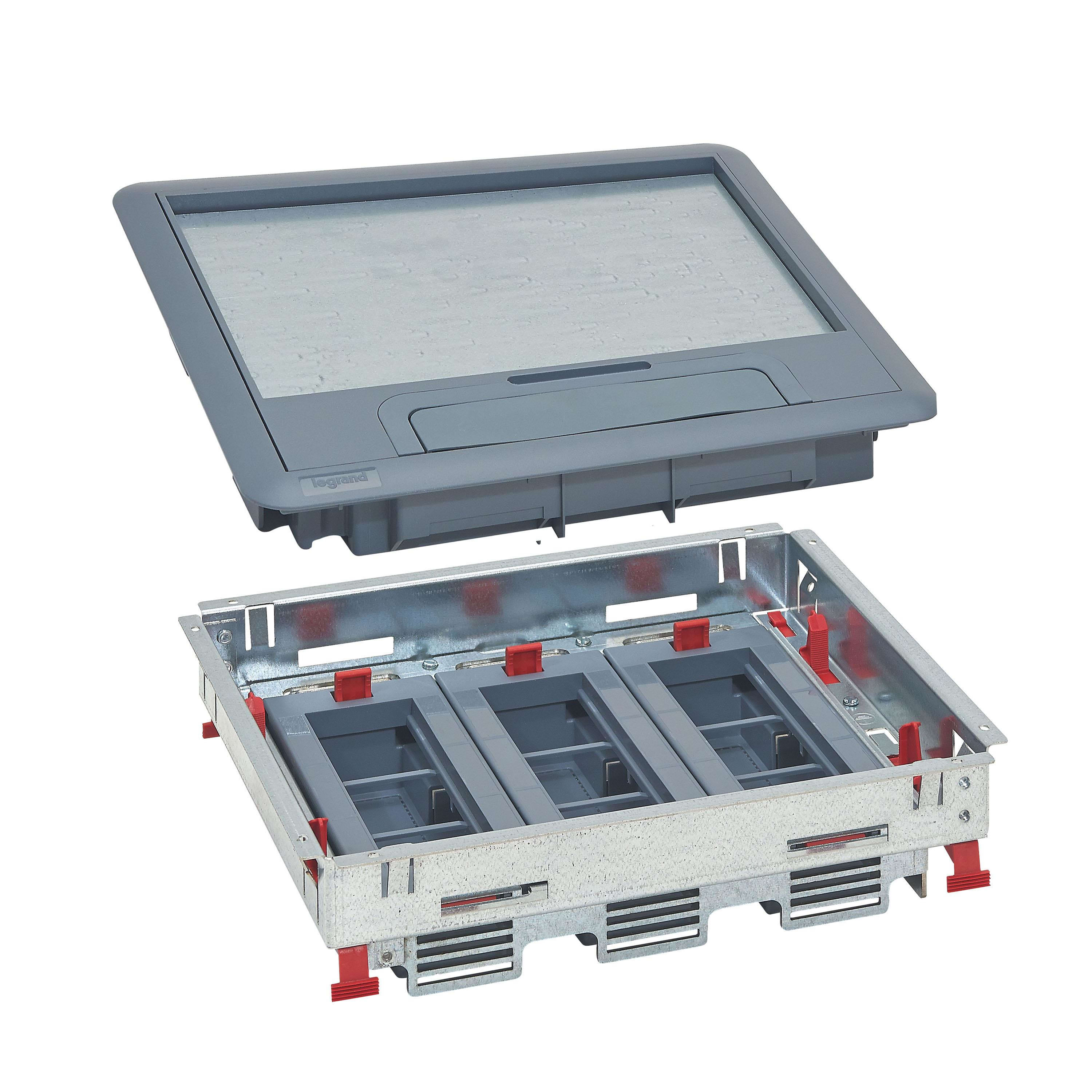 LEGRAND - Kit compuesto por tapa de plástico + embellecedor + marco horizontal de la caja de suelo estándar soporta 18 módulos