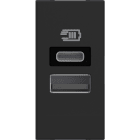 BTICINO - Base cargador doble USB Classia - Tipo A+C - Dark - 1 módulo