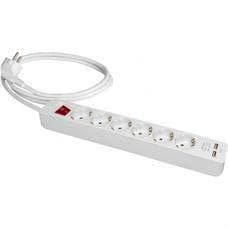 SOLERA - PROLONGADOR CON 6 BASES 2P+T, 16A 250V~ + 2 TOMAS USB 2,1A 5VDC.