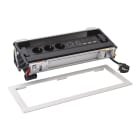 LEGRAND - Incara FlipUp. Montaje empotrado en mobiliario. Compuesta de 12 módulos: 3 tomas 2P+T + 1 USB A+C + 3 RJ45 cat.6 UTP + 1 HDMI. Metal.