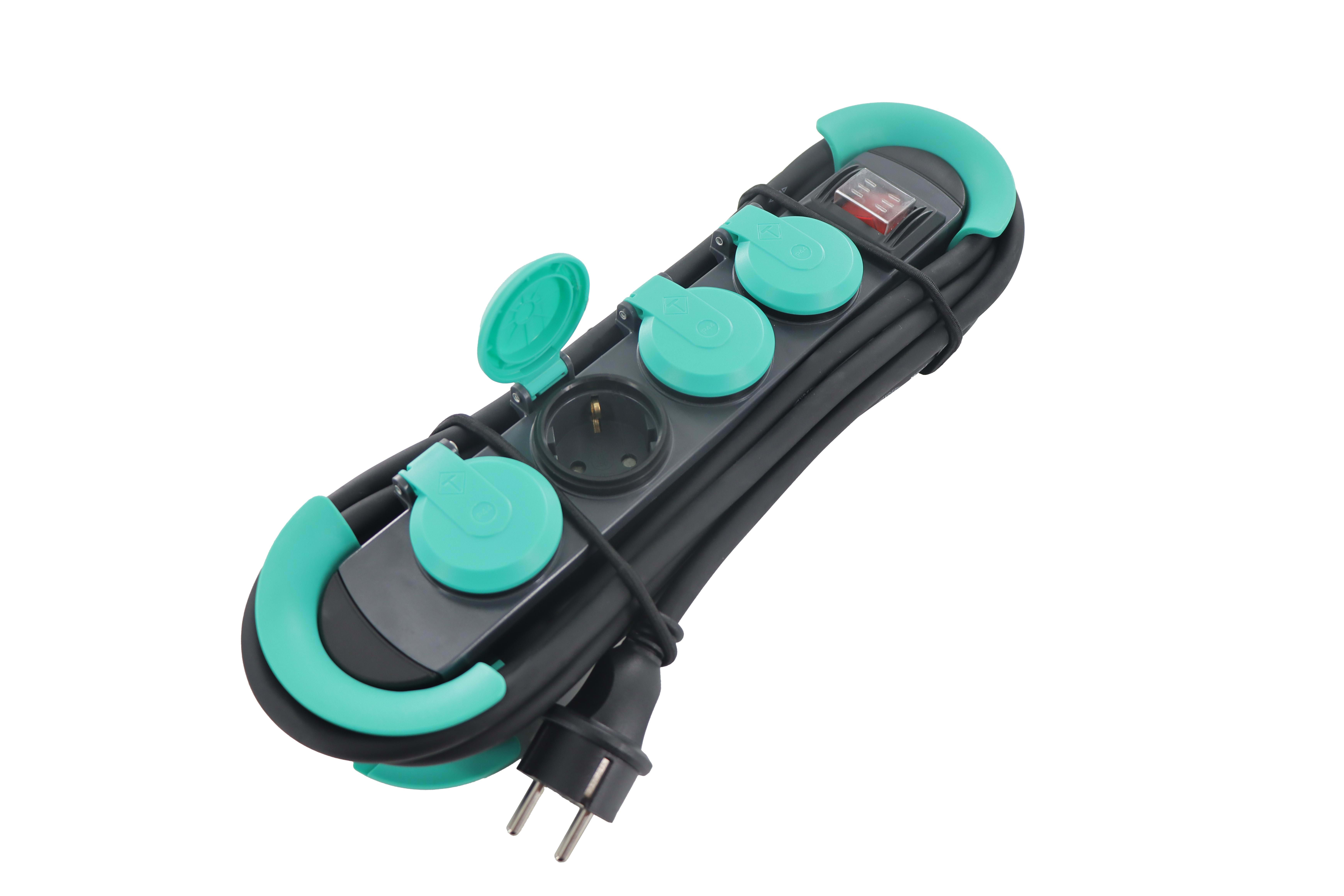 TRADEFORCE - BASE MULTIPLE 4 VIAS SCHUKO IP44 NEGRA 5M CON INT.