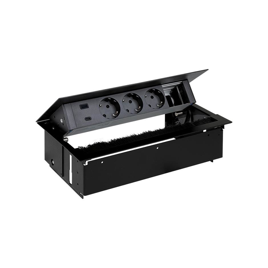 SIMON - Kit dentro de la mesa personalizable SIMON 400 con tapa+cepillo+cargador USB A+C 3 schukos+1 elemento vacío negro