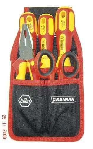PROIMAN - KIT DE 5 HERRAMIENTAS ALICATE+DESTORNILLADORES+TIJERA CON BOLSA CINTURON