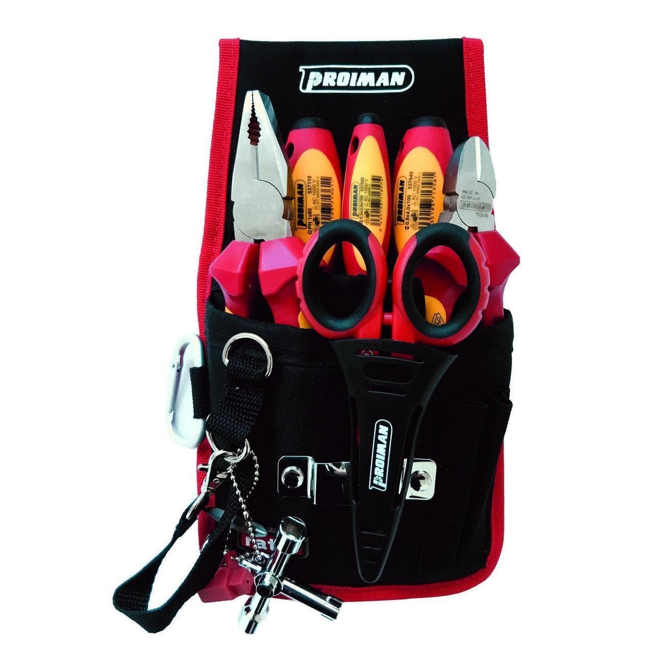 PROIMAN - KIT 8 HERRAMIENTAS ALICATES+DESTOR.+TIJERA+LLAVE AR.+FLEX.+BOLSA (8UNID.)