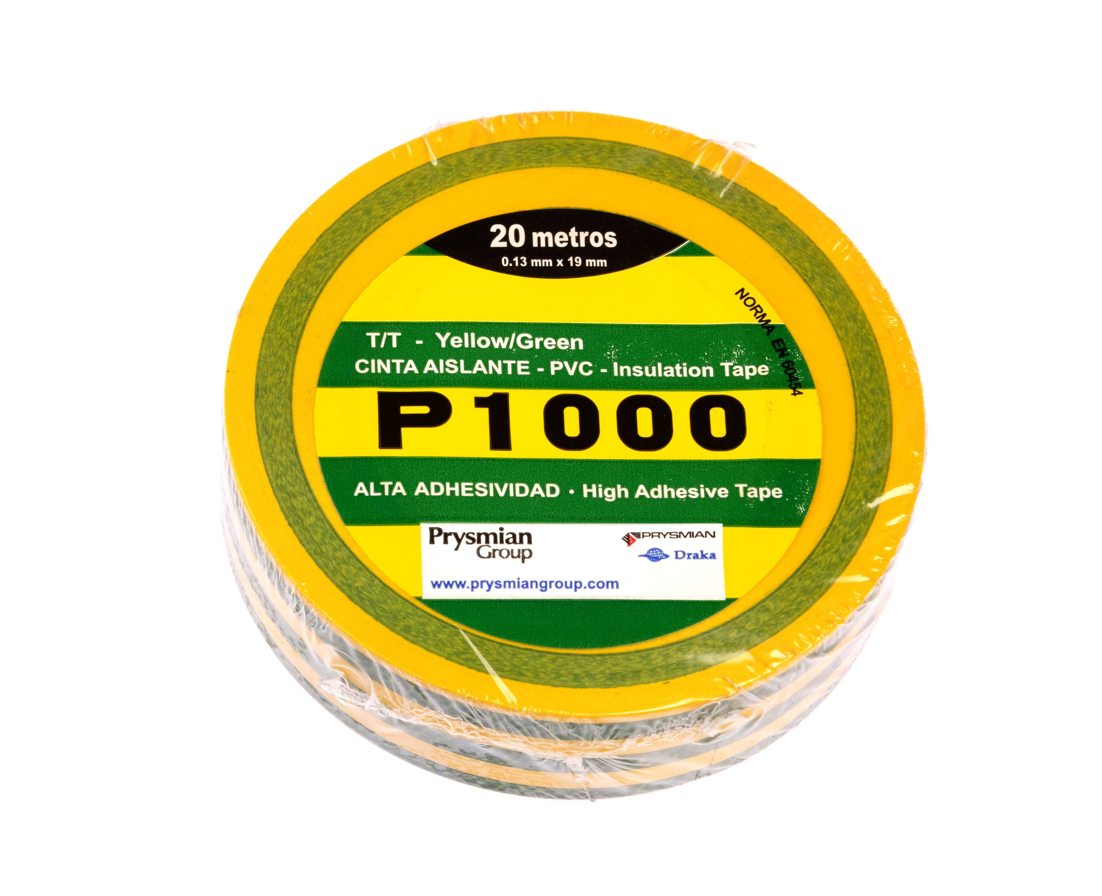 PRYSMIAN - Cinta Aislante PVC P1000 (TOMA A TIERRA) 20 m x 19 mm x0,13 mm