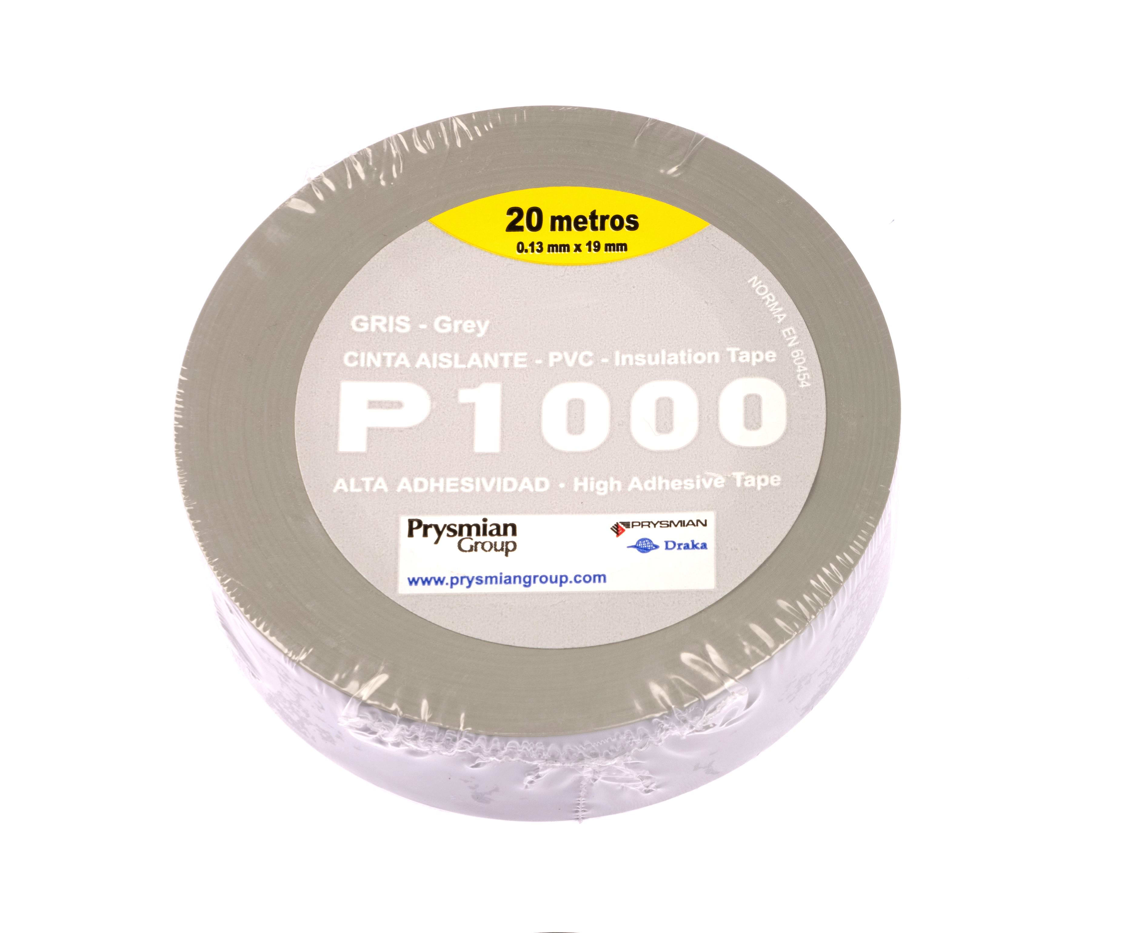 PRYSMIAN - Cinta Aislante PVC P1000 (GRIS) 20 m x 19 mm x 0,13 mm