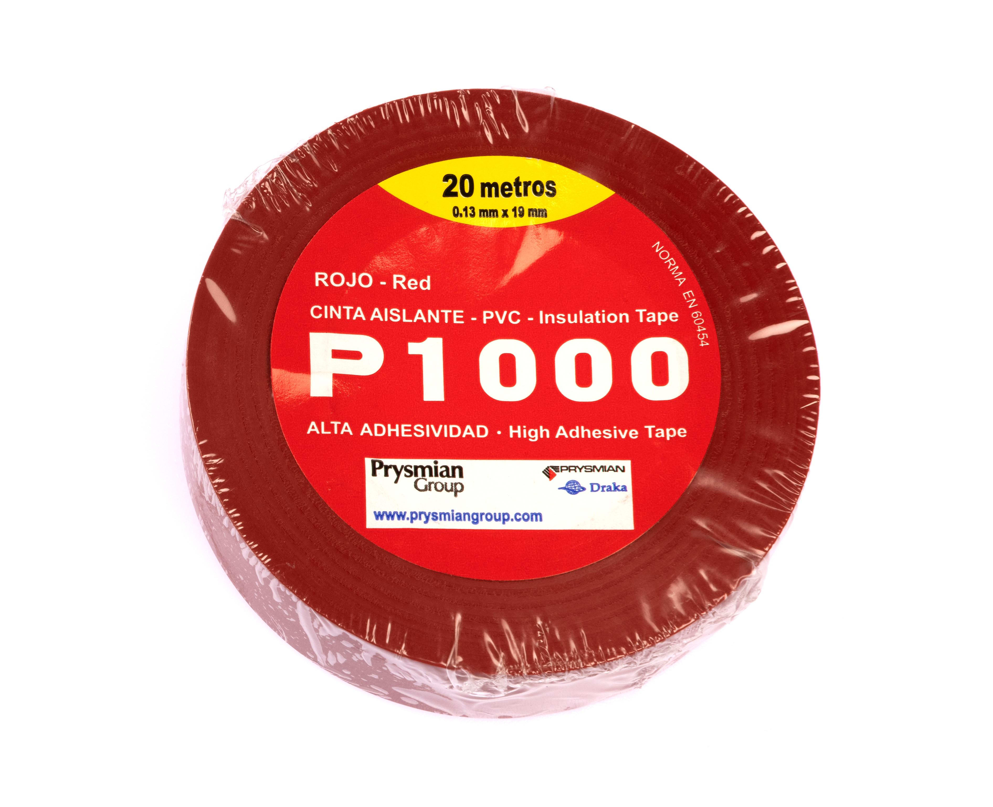 PRYSMIAN - Cinta Aislante PVC P1000 (ROJO) 20 m x 19 mm x 0,13 mm
