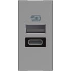 BTICINO - Base cargador doble USB Classia - Tipo A+C - Aluminio - 1mod